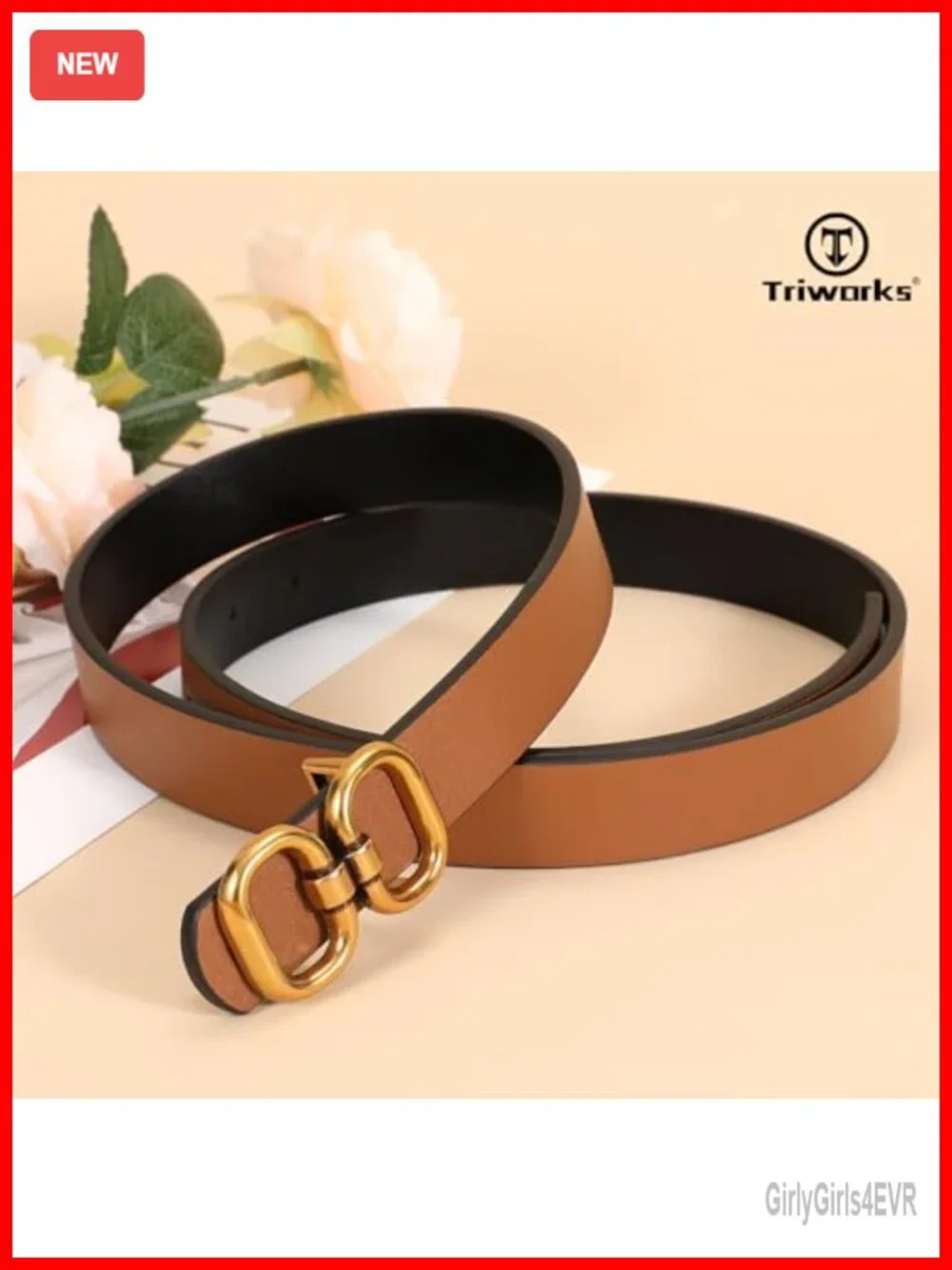 Reversible Women's Belt with Gold Buckle - Faux Leather